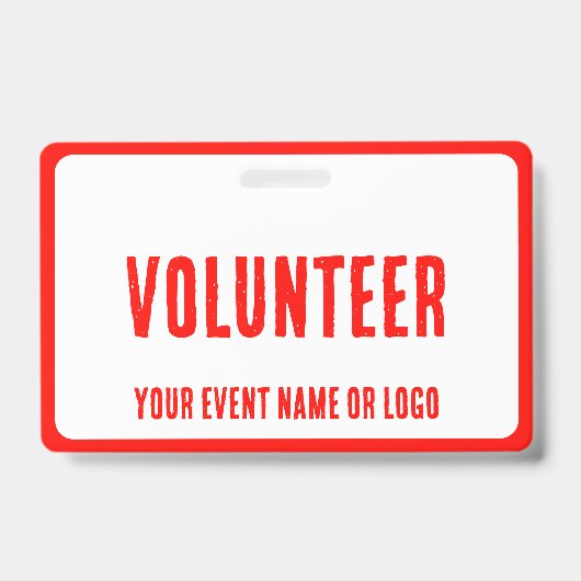 赤モダンシンプル白ボランティアイベント バッジ (正面)