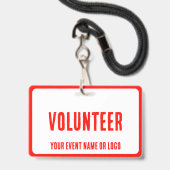 赤モダンシンプル白ボランティアイベント バッジ (裏面（ネックストラップ付）)