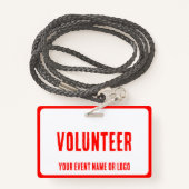 赤モダンシンプル白ボランティアイベント バッジ (裏面ランヤード)