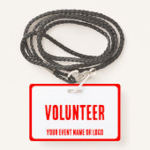 赤モダンシンプル白ボランティアイベント バッジ (正面ランヤード)