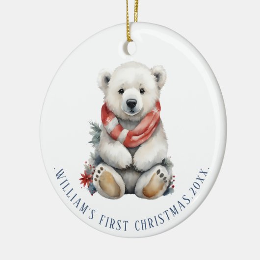 赤モダンスカーフ付きクリスマスポーラーベア セラミックオーナメント (左)