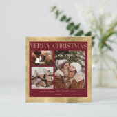 赤モダンスタイリッシュとフェイク金ゴールド | フォトクリスマス シーズンカード (スタンド正面)