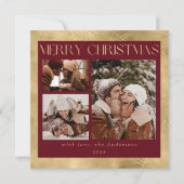 赤モダンスタイリッシュとフェイク金ゴールド | フォトクリスマス シーズンカード (正面)