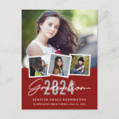 赤モダンスタイリッシュ任意の年の卒業写真4 ポストカード (正面)