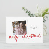 赤モダンスタイリッシュ白いクリスマスの写真 シーズンカード (スタンド正面)