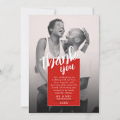 赤モダンスタイリッシュ白フォトQRサンキューカード セーブザデート (正面)