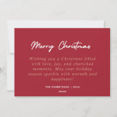 赤モダンスタイリッシュ金ゴールドクリスマス家族の写真 シーズンカード (裏面)