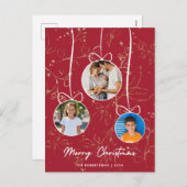 赤モダンスタイリッシュ金ゴールドクリスマス家族の写真 シーズンポストカード (正面/裏面)