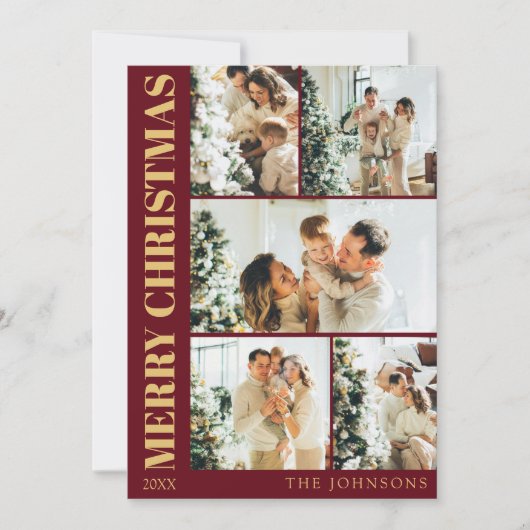 赤モダンスタイリッシュ金ゴールドタイポグラフィ シーズンカード (正面)