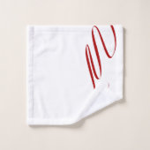 赤モダンストライプの白エレガント バスタオルセット (ウォッシュタオル)