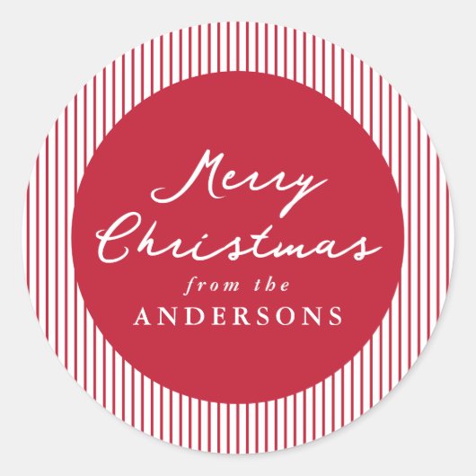 赤モダンストライプクリスマス ラウンドシール (正面)