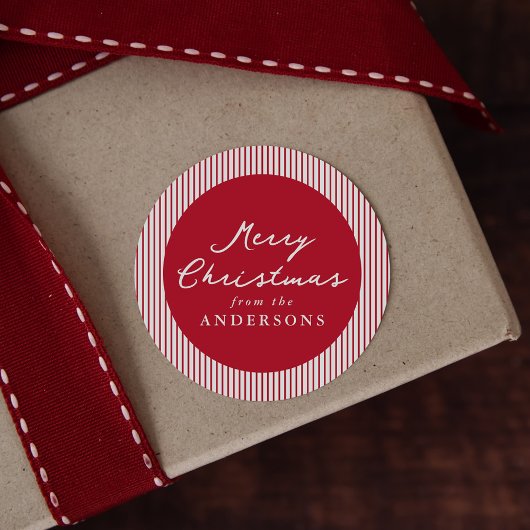 赤モダンストライプクリスマス ラウンドシール