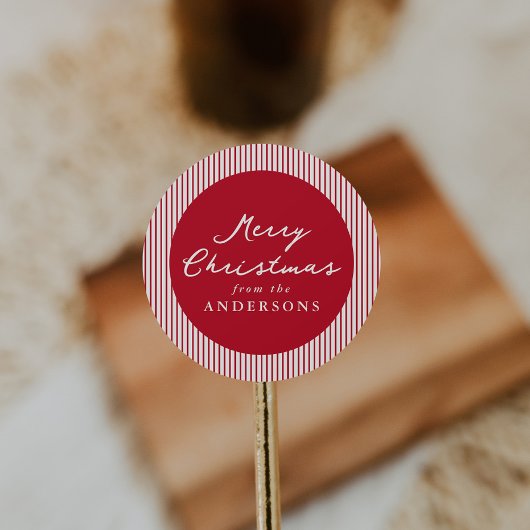 赤モダンストライプクリスマス ラウンドシール