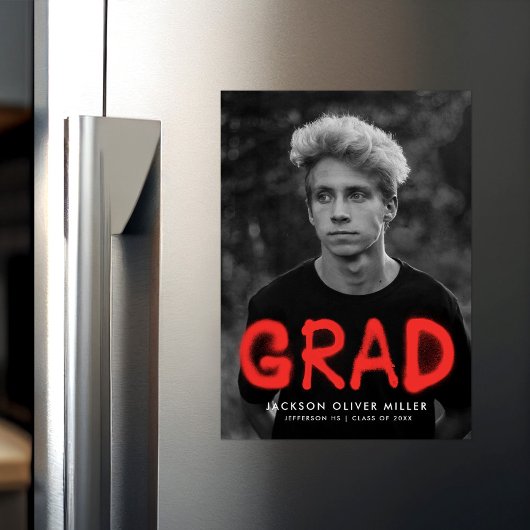 赤モダンスプレー絵を描タイポグラフィ写真卒業 マグネット招待状