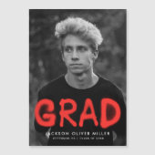 赤モダンスプレー絵を描タイポグラフィ写真卒業 マグネット招待状 (正面)