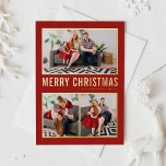 赤モダンタイポグラフィクリスマススリーフォト 箔シーズンカード<br><div class="desc">メリークリスマス!このカスタマイズ可能な金ゴールドフォイルのクリスマスフォトカードで家族や友人にクリスマスの挨拶を送る。シンプルタイポグラフィとクリスマスツリーが特徴。文字は、すべての挨拶のために完全にカスタマイズ可能である。このモダンクリスマスカードは他のホイル色で利用可能である。</div>