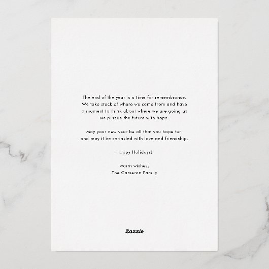 赤モダンタイポグラフィクリスマススリーフォト 箔シーズンカード (裏面)