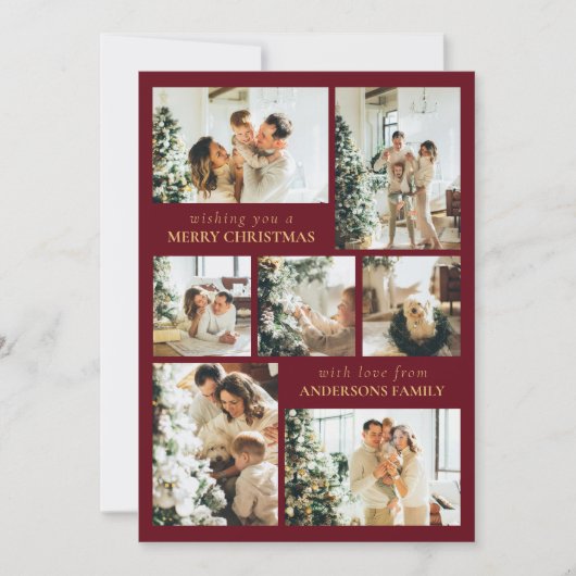 赤モダンタイポグラフィフォトコラージクリスマス シーズンカード (正面)