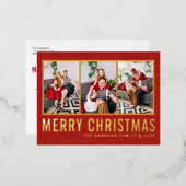 赤モダンタイポグラフィフォトコラージクリスマス 箔シーズンポストカード (正面/裏面)