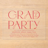 赤モダンタイポグラフィ卒業党 アクリル招待状 (正面)