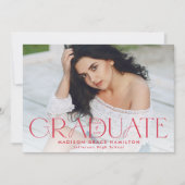 赤モダンタイポグラフィ2写真卒業 案内状 (正面)