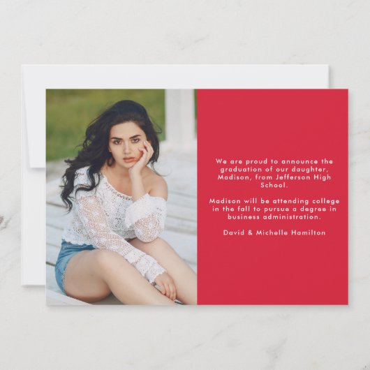 赤モダンタイポグラフィ2写真卒業 案内状 (裏面)