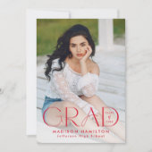 赤モダンタイポグラフィ2写真卒業 案内状 (正面)