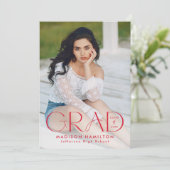 赤モダンタイポグラフィ2写真卒業 案内状 (スタンド正面)