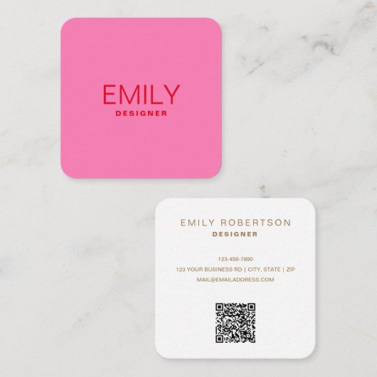 赤モダンタイポグラフィ |ピンク スクエア名刺 (正面/裏面)