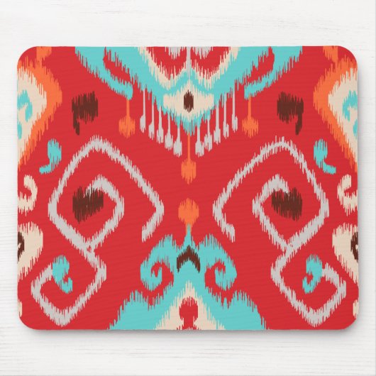 赤モダンターコイズガーリーイカット部模様 マウスパッド (正面)
