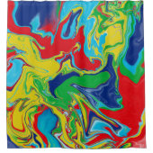 赤モダンターコイズブルーグリーンイエロー抽象芸術 シャワーカーテン (正面)