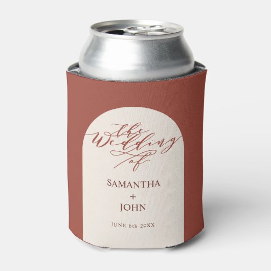 赤モダンテラコッタ書道結婚式の引き出物 缶クーラー (缶正面)