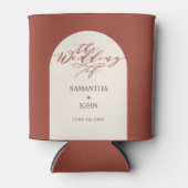 赤モダンテラコッタ書道結婚式の引き出物 缶クーラー (正面)