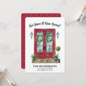 赤モダンドア新しいホームムービングアナウンス カード (正面/裏面インサイチュ)