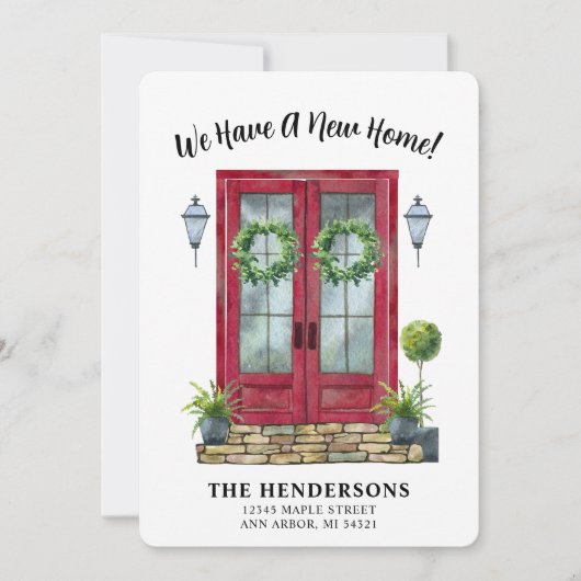 赤モダンドア新しいホームムービングアナウンス カード (正面)