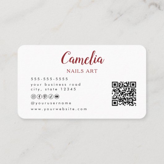 赤モダンネイルアーティストサロンQrコード名刺 名刺 (裏面)