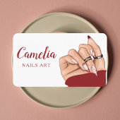 赤モダンネイルアーティストサロンQrコード名刺 名刺