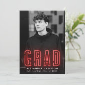 赤モダンネオン縦写真卒業 案内状 (スタンド正面)