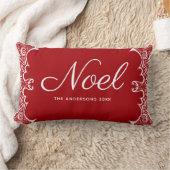 赤モダンノエルパーソナライズされたクリスマス ランバークッション (ブランケット)