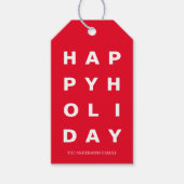 赤モダンハッピーホリデー ギフトタグ (正面)