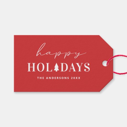 赤モダンハッピーホリデー | ミニマルなクリスマス ギフトタグ (正面(横))