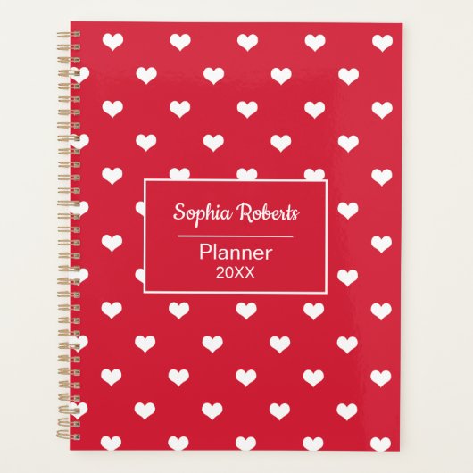 赤モダンハートパターパーソナライズされたンプランナー プランナー手帳 (正面)