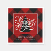 赤モダンバッファロープレイドクリスマス紙 スタンダードカクテルナプキン (正面)