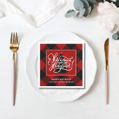 赤モダンバッファロープレイドクリスマス紙 スタンダードカクテルナプキン