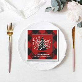 赤モダンバッファロープレイドクリスマス紙 スタンダードカクテルナプキン