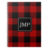 赤モダンバッファロープレイドパーソナルイニシャル ノートブック (正面)