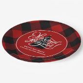 赤モダンバッファロープレイドファームハウスクリスマス ペーパープレート (アングル)