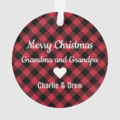 赤モダンバッファロープレイドホリデーフォトキープサケ オーナメント (裏面)