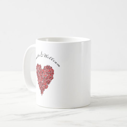 赤モダンバラハートパーソナライズされた コーヒーマグカップ (正面左)