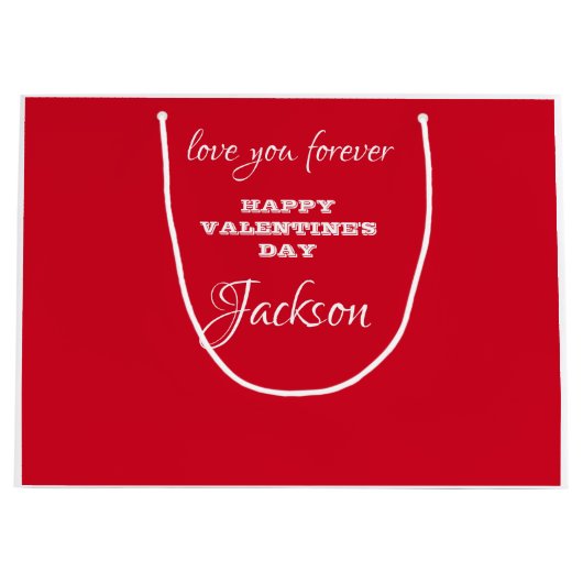 赤モダンパーソナライズされたバレンタインデー ラージペーパーバッグ (正面)